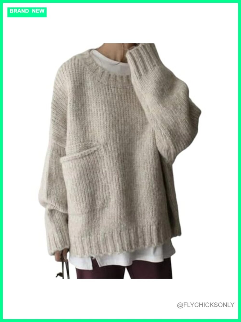 Oversized Knit Sweater Crewneck Batwing Long Sleeve Pullover Top